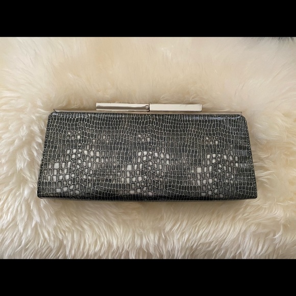 Banana Republic clutch. Gray and silver faux crocodile pattern. - Picture 3 of 4